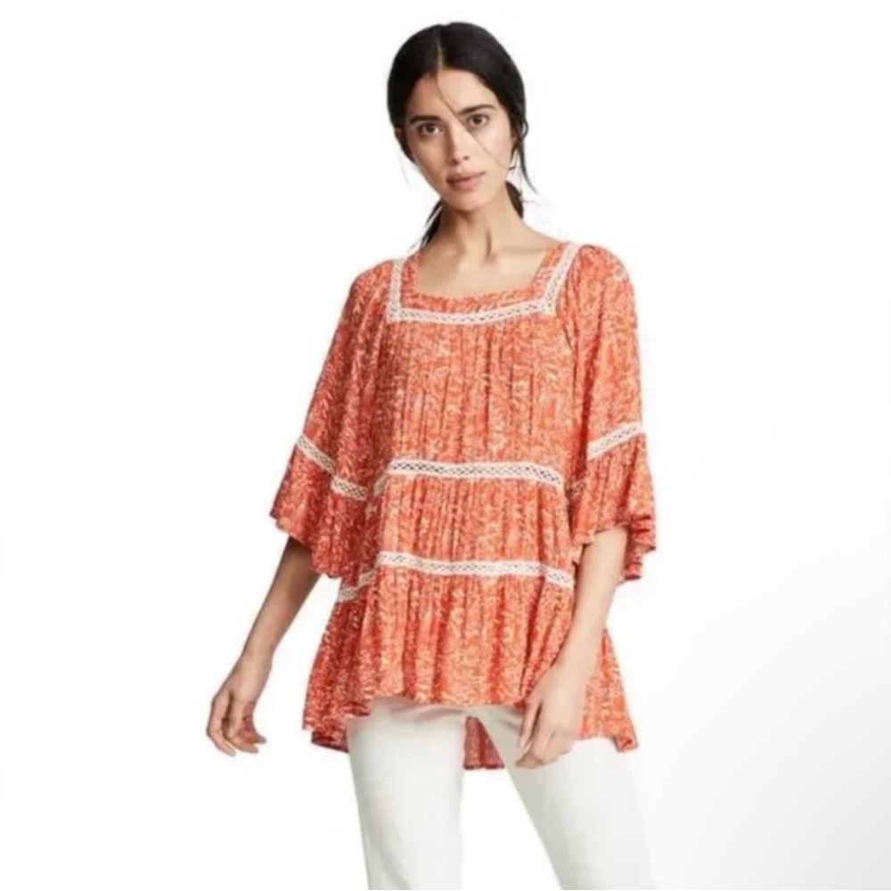 Free People Orange Floral Tunic MSRP 108